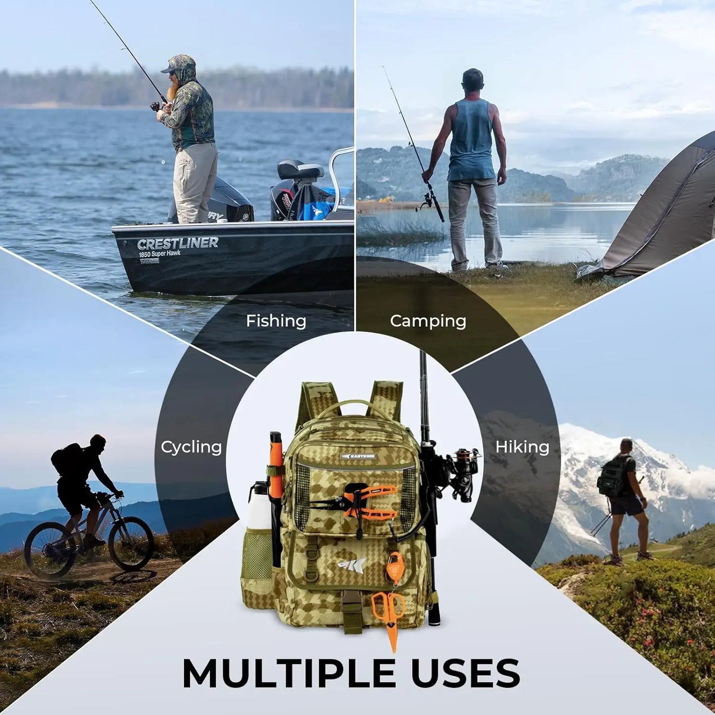 YTYIN BaitSpace Fishing Tackle Backpack With Removable Bait Binder