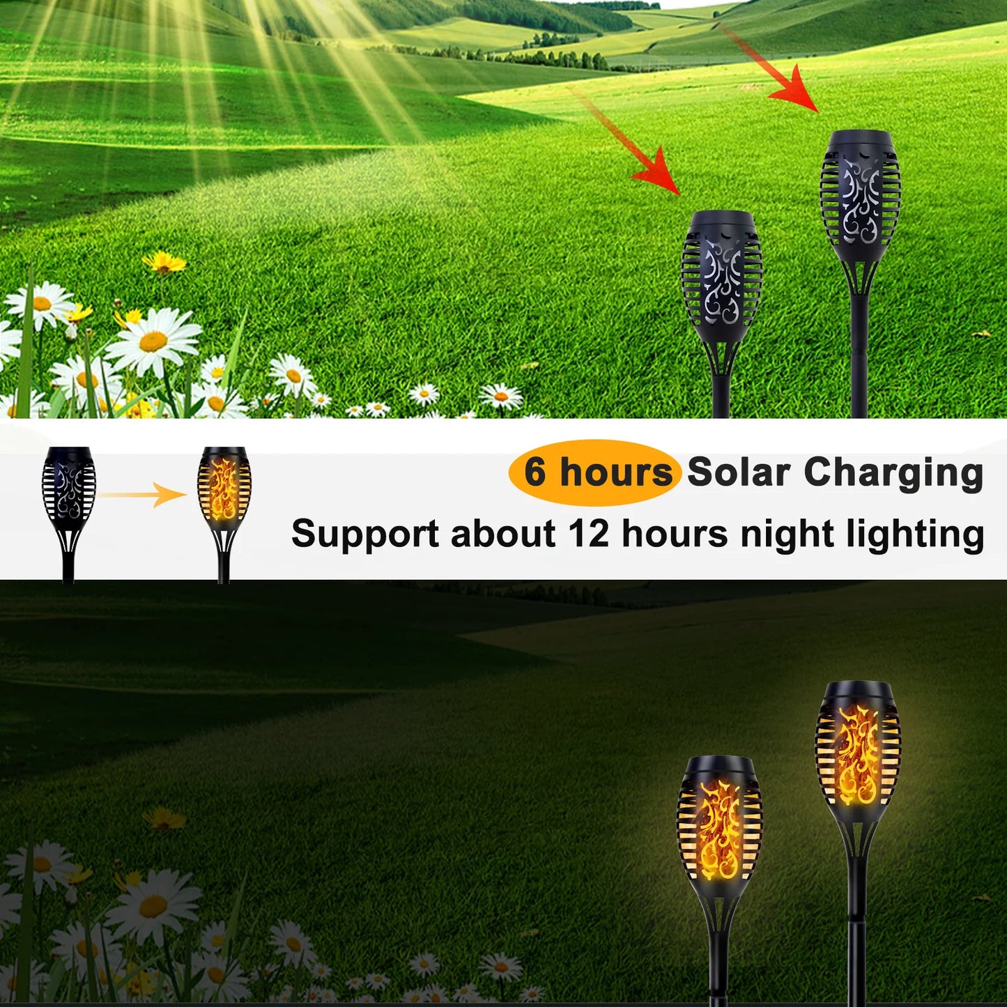 Solar Flame Torch Lights LED Flicker for Lawn Path