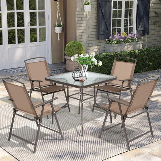 Outdoor 5 Piece Rattan Patio Dining Set With Folding Chairs