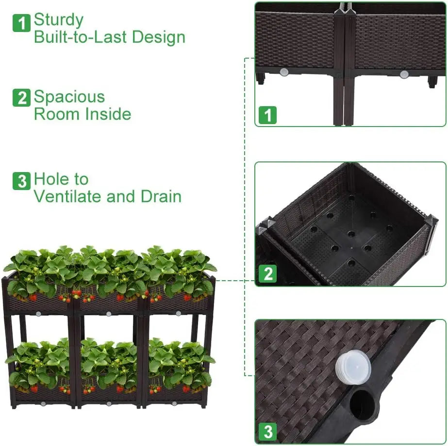 Self-Watering Raised Garden Bed Planter for Vegetables, Fruits, Flowers