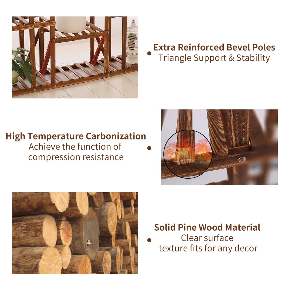 WisforFrame Wooden Plant Shelf Flower Pot Stand Indoor Outdoor Multi Tier Display