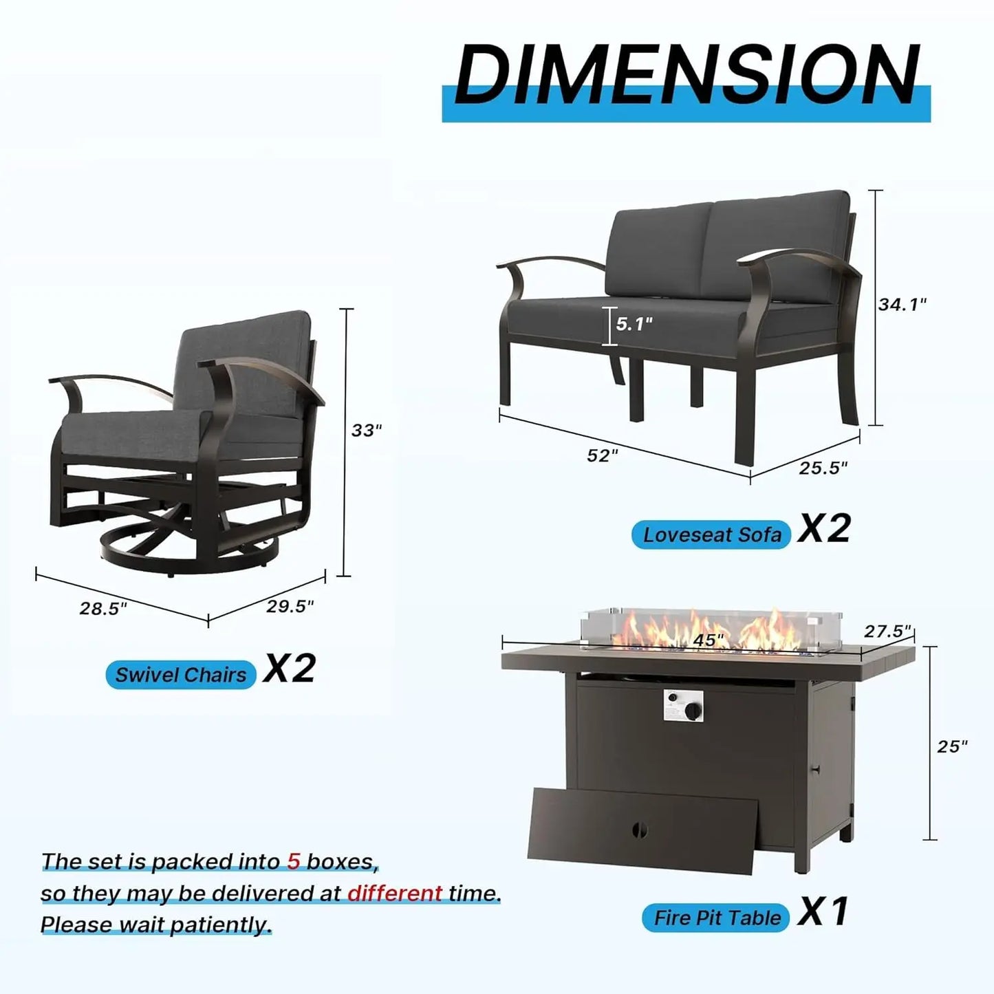 Aluminum Patio Furniture Set With Fire Pit Table And Chairs