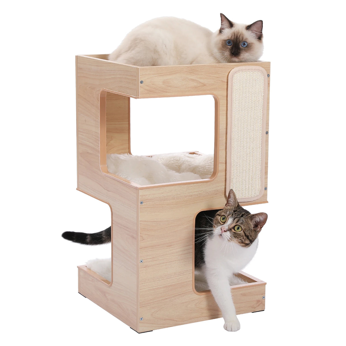 PAWZ Road Wood Cat Condo House With Scratching Pad Tower