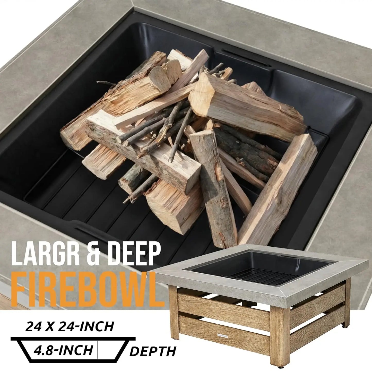 Wood Grain Outdoor Fire Pit With Iron Square Frame Mesh
