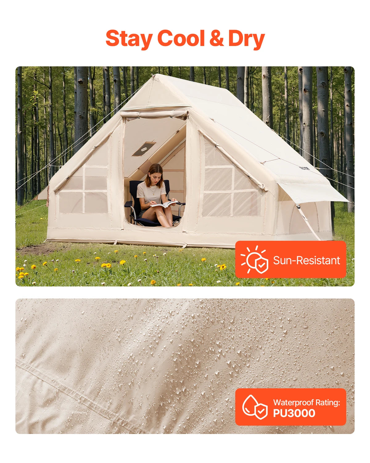 VEVOR Inflatable Camping Tent Easy Setup With Hand Pump And Stove Jack