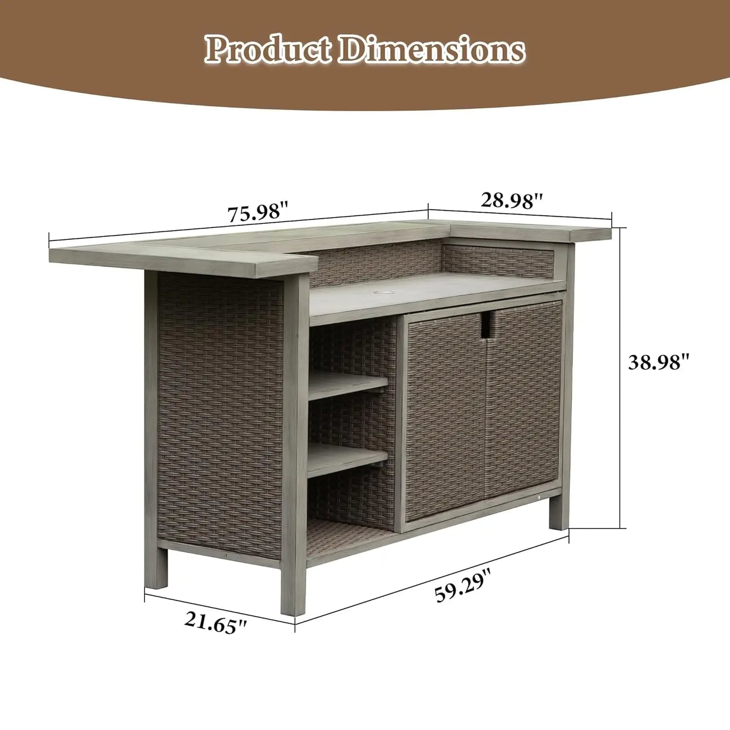 Domi Outdoor Patio Bar Table Aluminum Wicker Bar Cart Cabinet