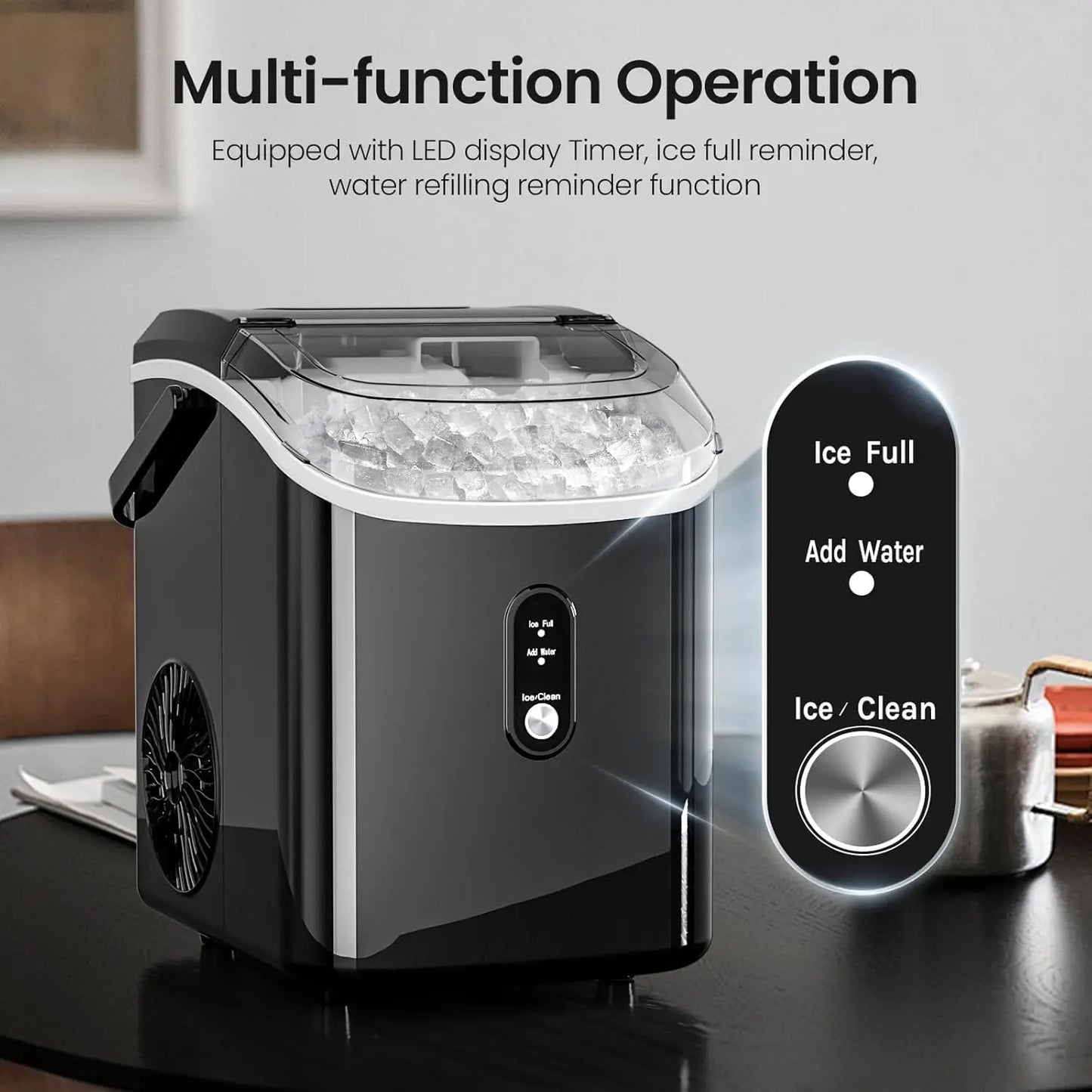 Nugget Ice Maker Countertop Portable Pebble Ice Chewable OneClick