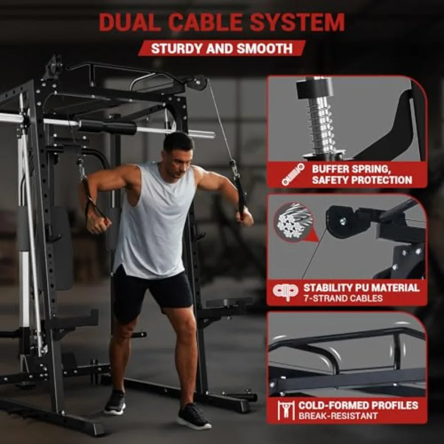 Smith Machine Home Gym Multi Function Cage With Lat Pulldown