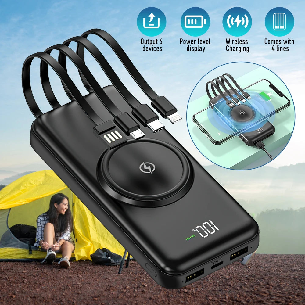 Marzony 20000mAh Wireless Power Bank Quad Fast Charging Built-in Cables