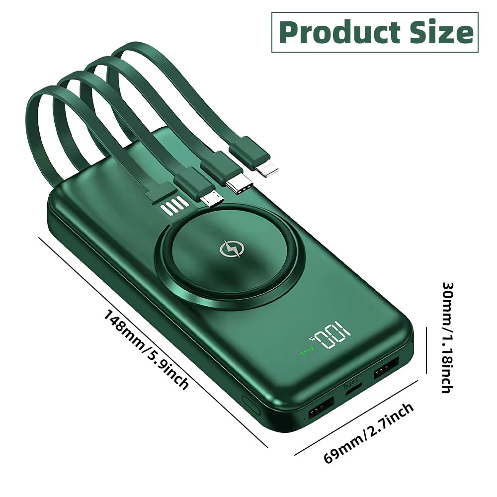 Marzony 20000mAh Wireless Power Bank Quad Fast Charging Built-in Cables
