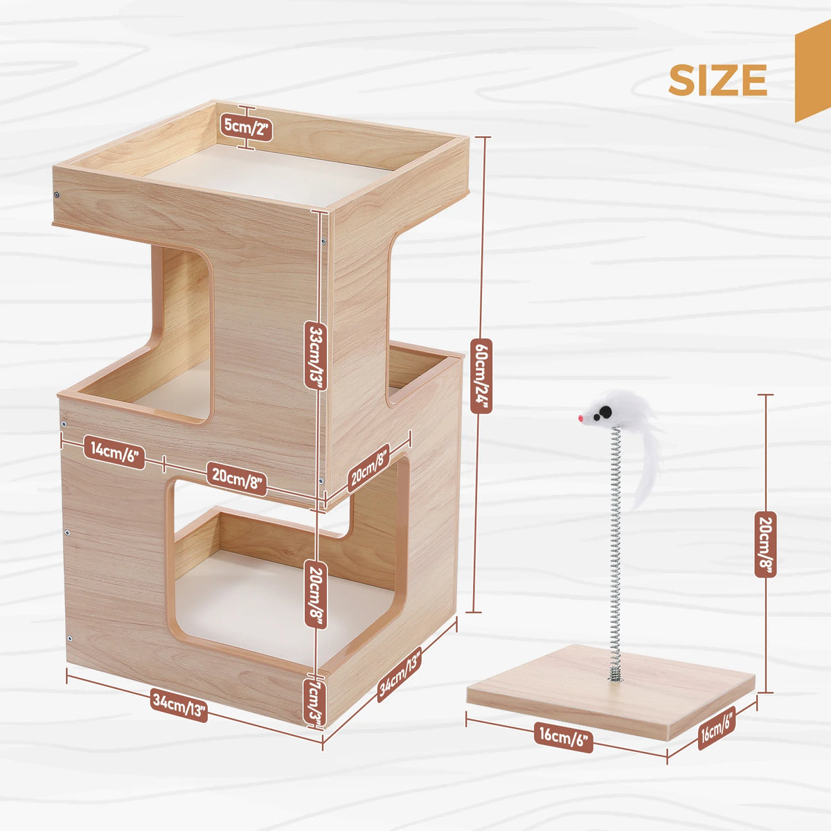 PAWZ Road Wood Cat Condo House With Scratching Pad Tower