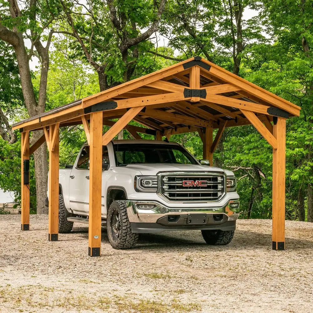 Norwood Cedar Wood Carport Pavilion With Steel Roof