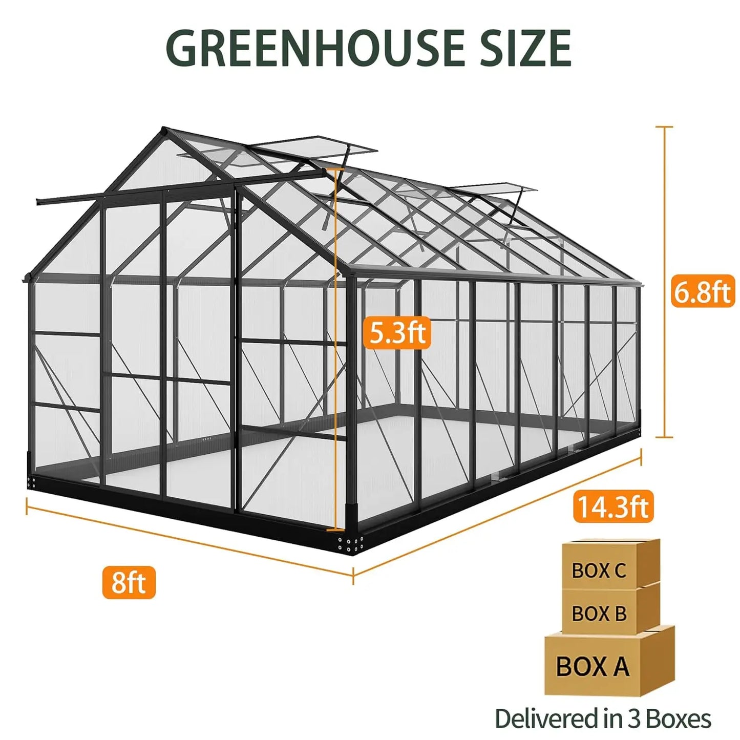 Polycarbonate Greenhouse With Aluminum Frame And Adjustable Roof Vent