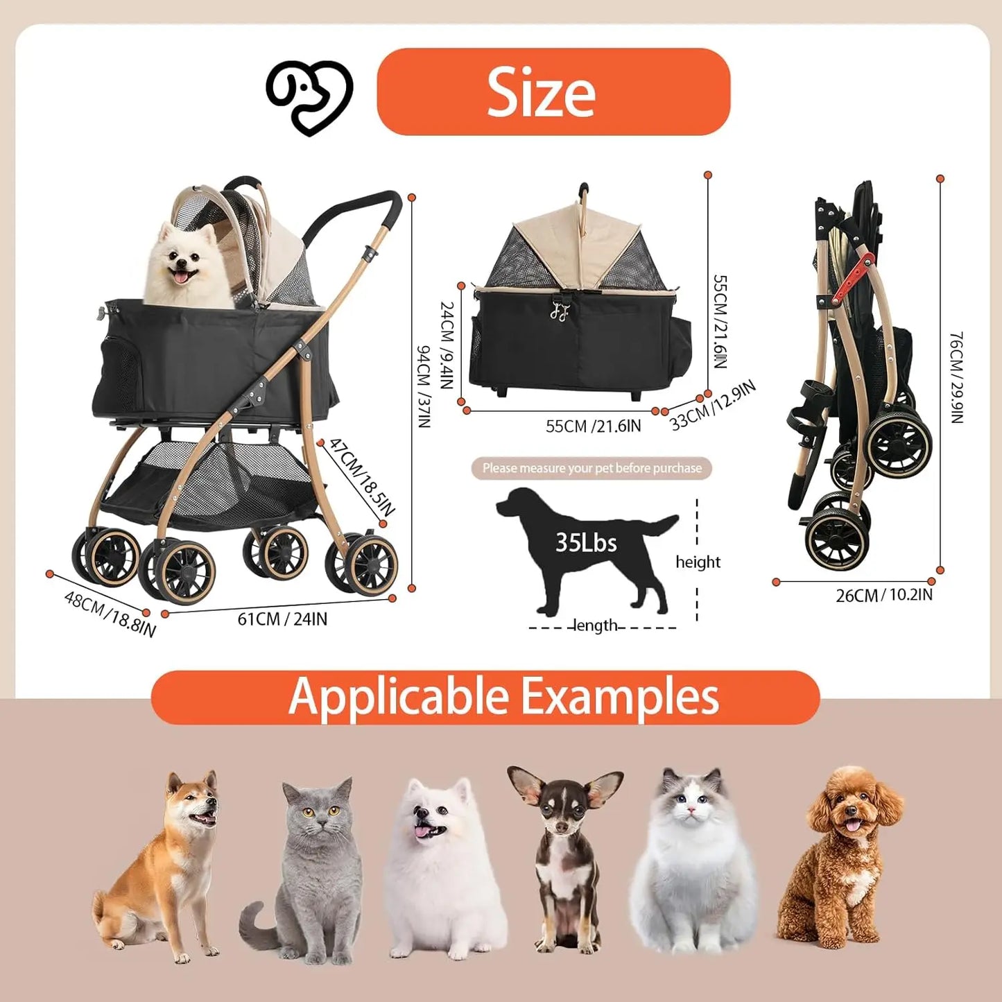 Lightweight Foldable Pet Stroller For Small Dogs And Cats
