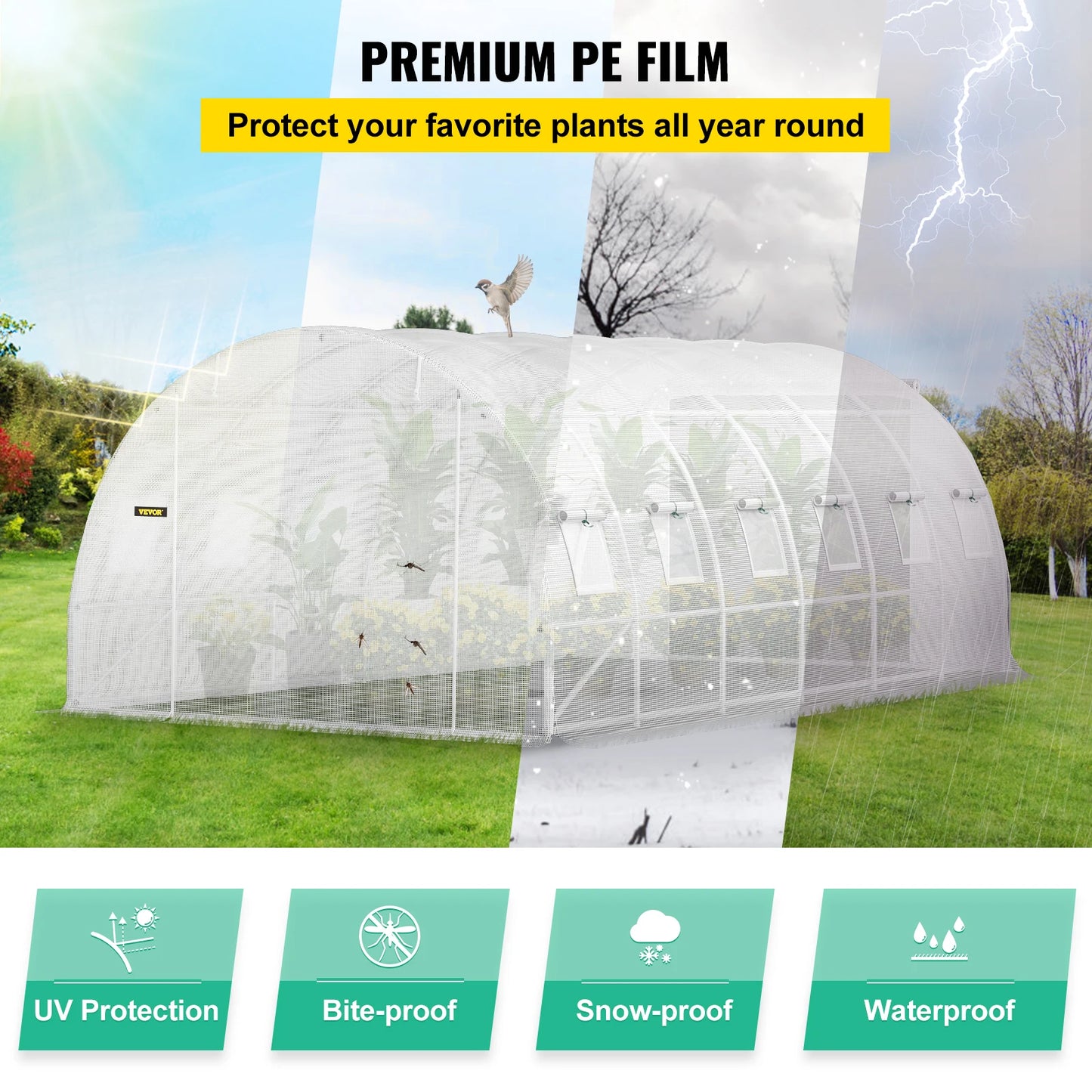 SucceBuy Walk In Tunnel Greenhouse Galvanized Steel Hoops Doors