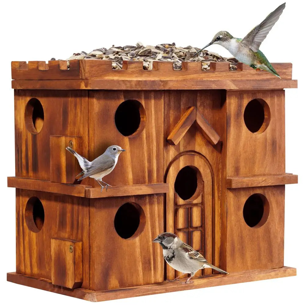 XMSJ Wooden Bird House Outdoor 9 Room Rustic Pine Durable