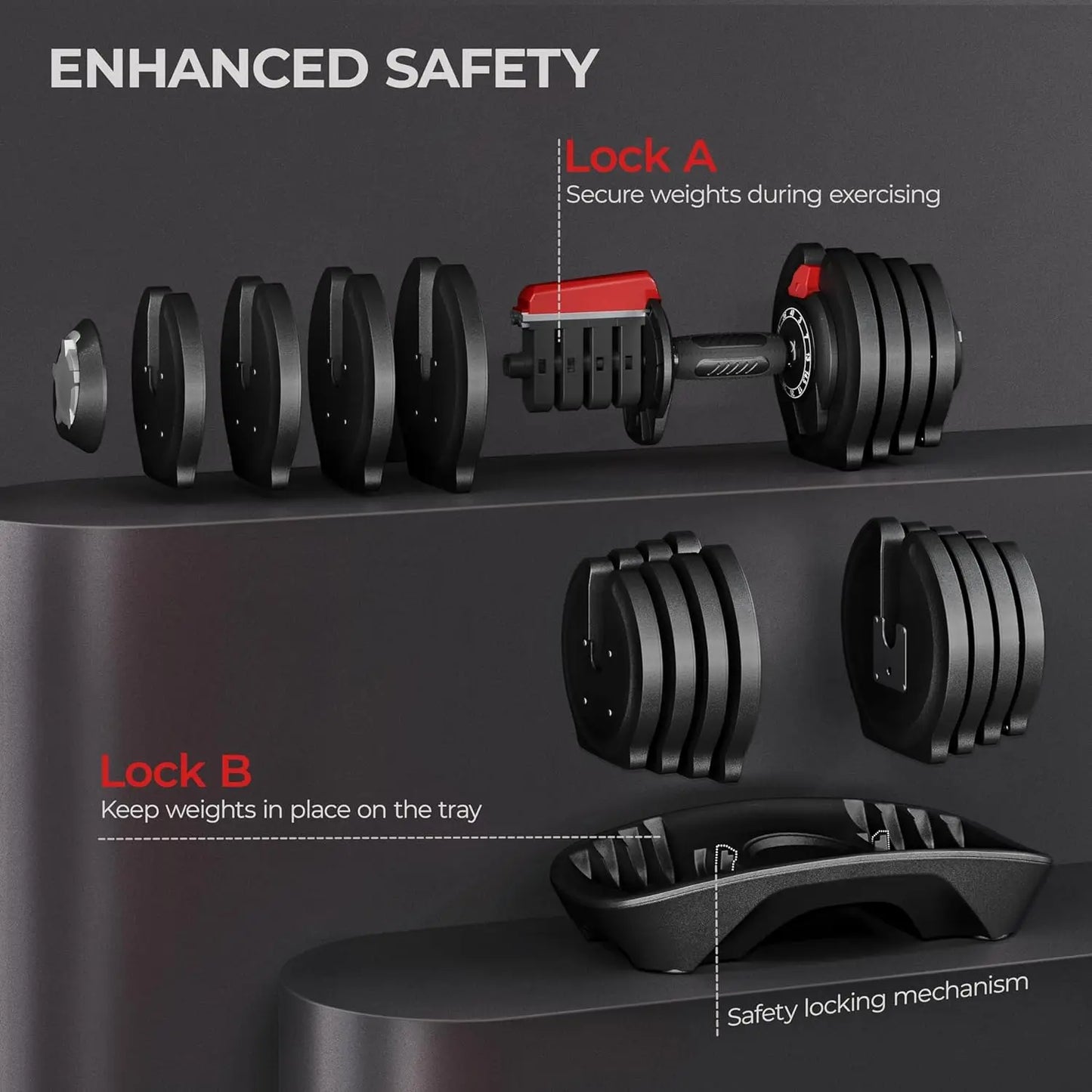 Adjustable Dumbbell Set With Anti Slip Handle Tray