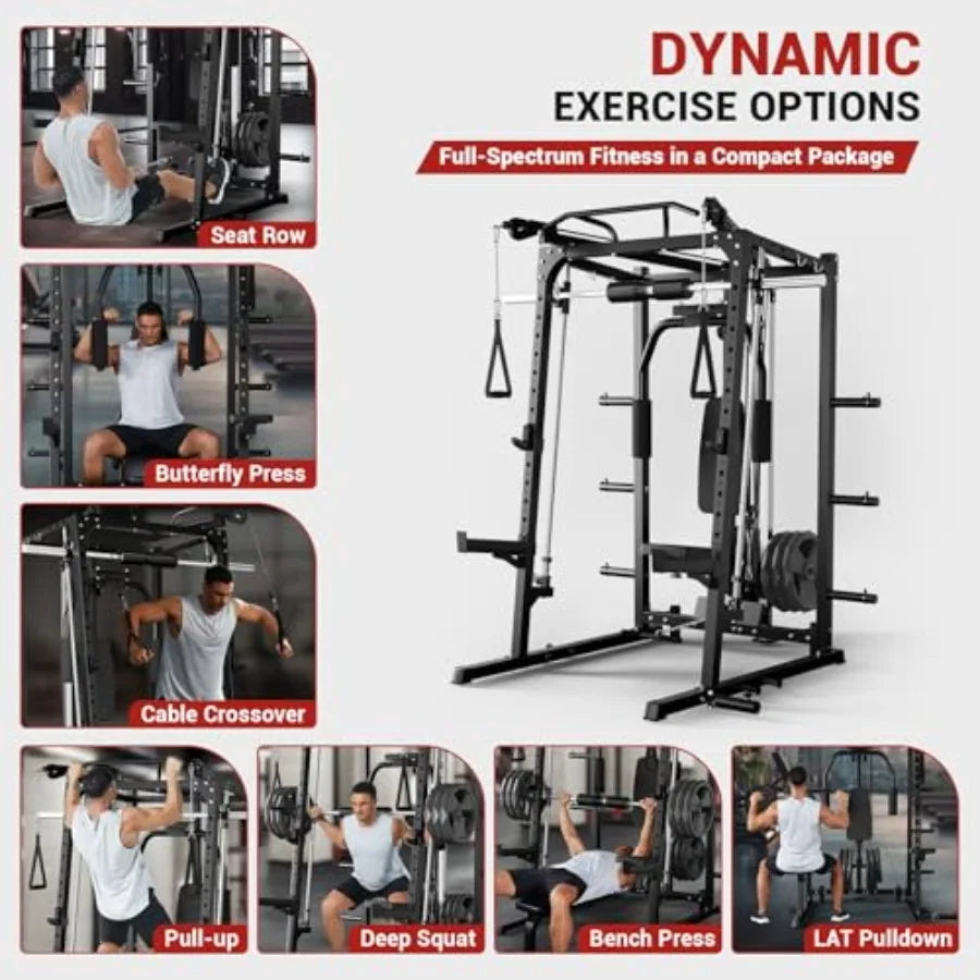 Smith Machine Home Gym Multi Function Cage With Lat Pulldown