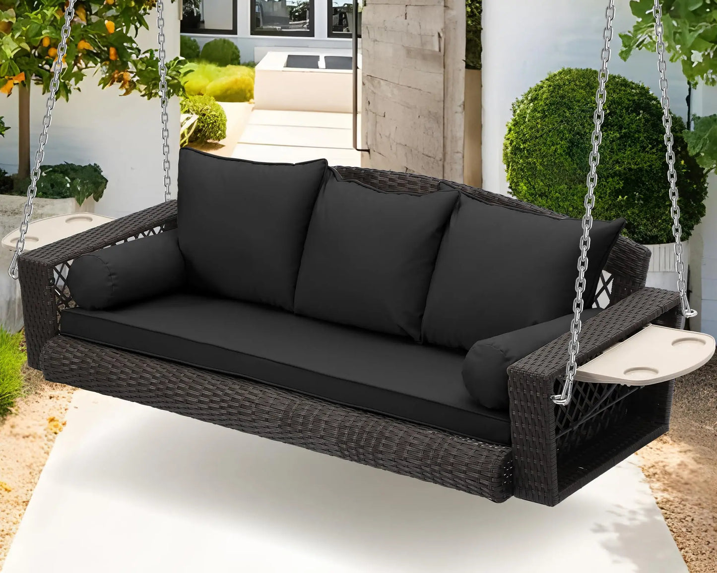 ZHENDAI Wicker Hanging Porch Swing 3-Seat Patio Swing