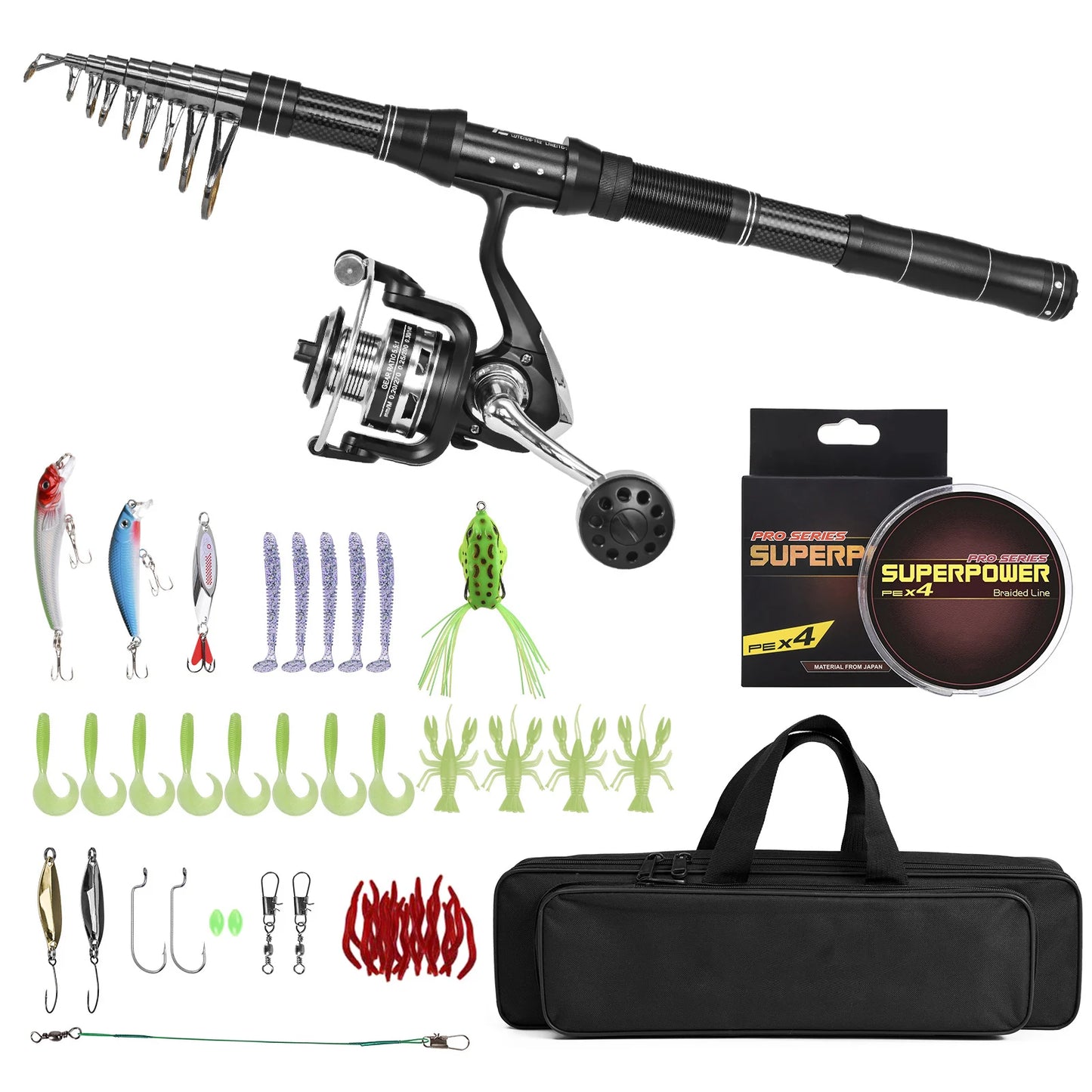 Telescopic Portable Fishing Rod Kit With Lures And Carry Bag