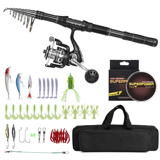 Telescopic Portable Fishing Rod Kit With Lures And Carry Bag
