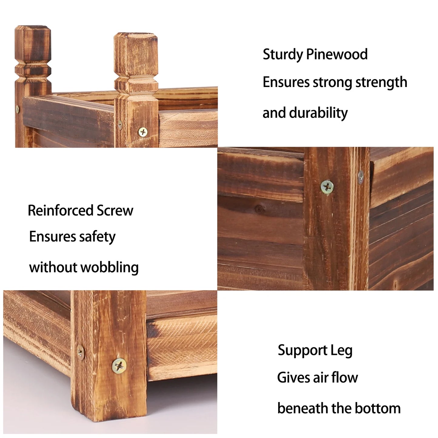 Pine Wood Raised Flower Bed Planter Box for Indoor Outdoor