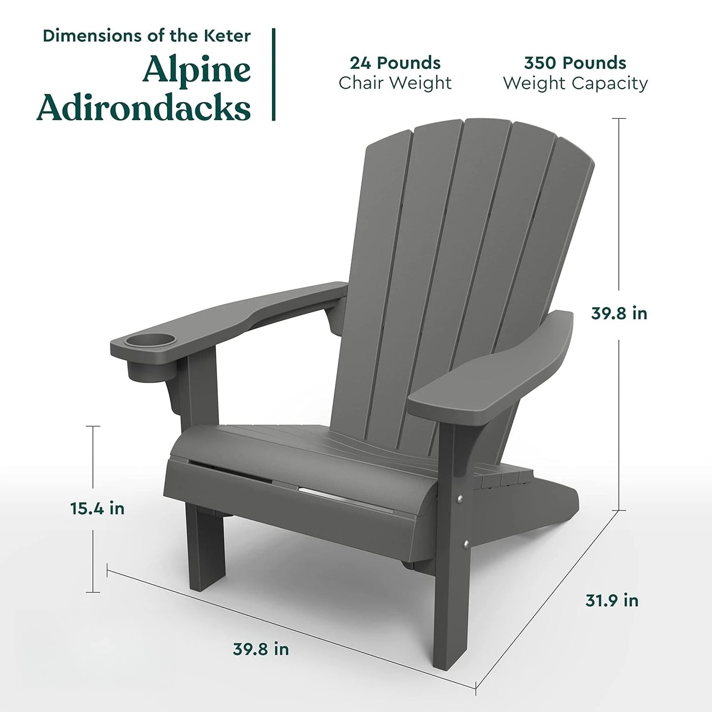 GUANGBAI Adirondack Resin Outdoor Chairs 2-Pack With Cup Holder