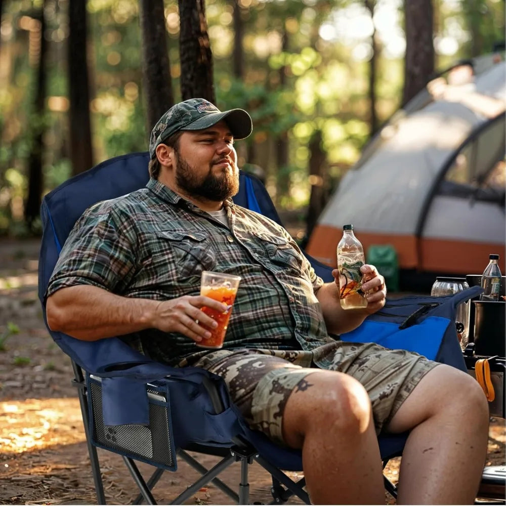 Heavy-Duty Padded Folding Camping Chair With Cup Holder And Pocket