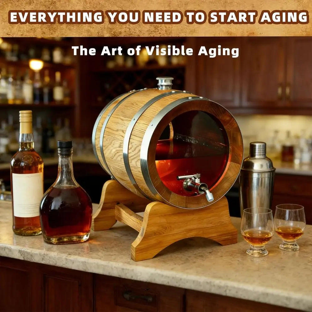Oak Visualized Aging Barrel With Tempered Glass Window For Whiskey