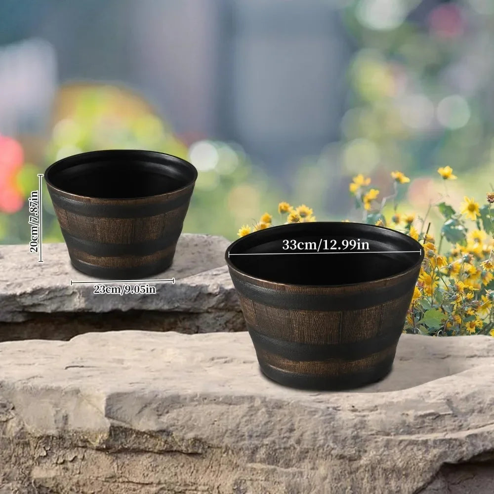 Rustic Oak Resin Whiskey Barrel Planters for Indoor Outdoor Plants