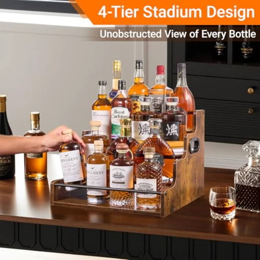 Two Pack Four Tier Liquor Bottle Display Shelf Wooden Bar Shelves