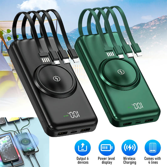 Marzony 20000mAh Wireless Power Bank Quad Fast Charging Built-in Cables