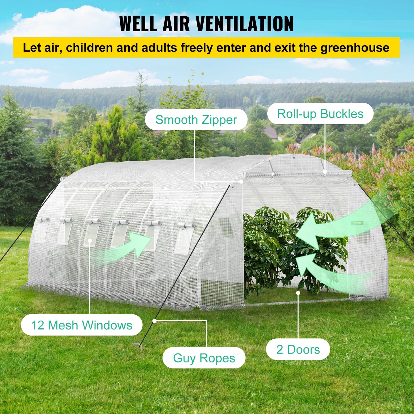 SucceBuy Walk In Tunnel Greenhouse Galvanized Steel Hoops Doors