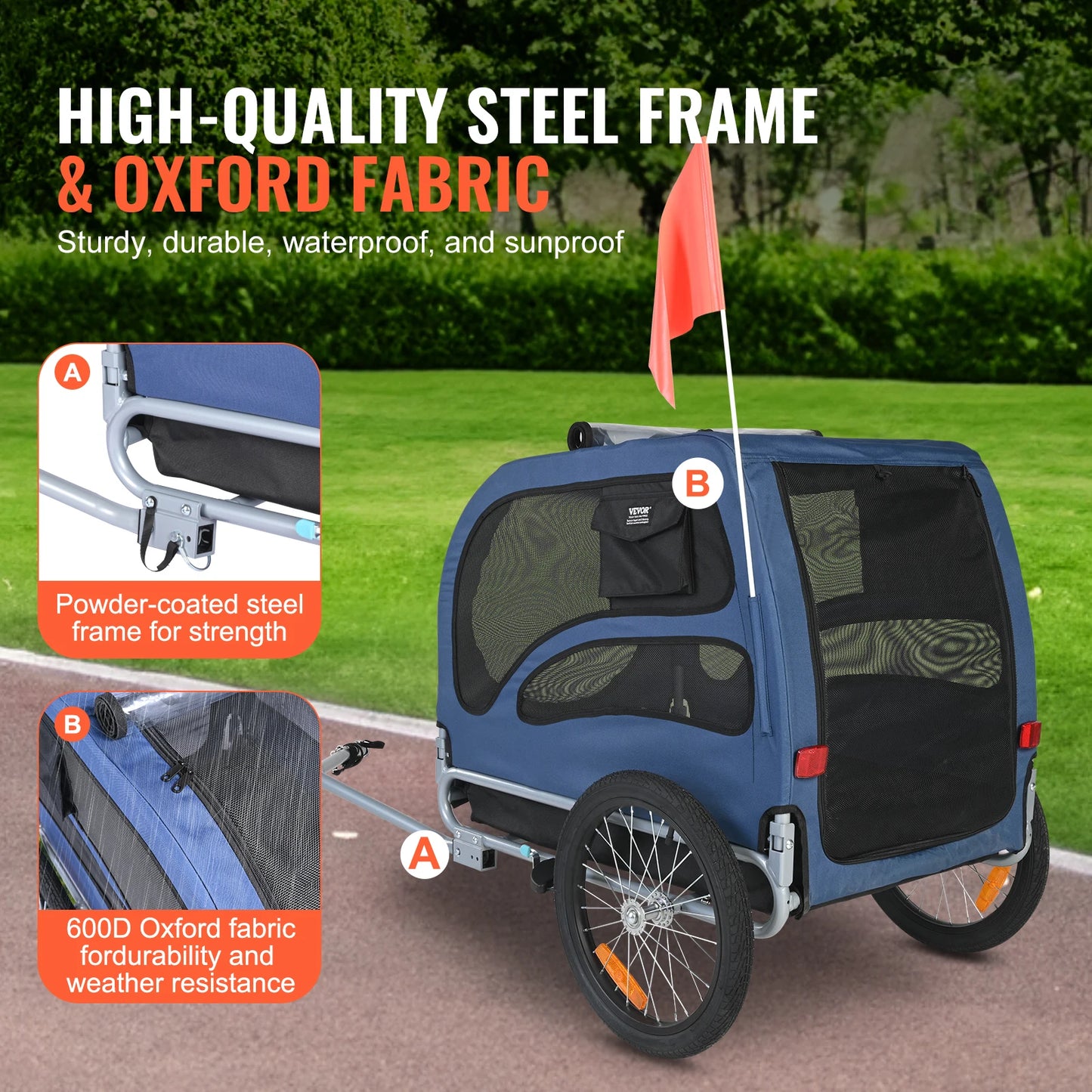 Dog Bicycle Trailer Carrier With Reflectors Flag And Coupler