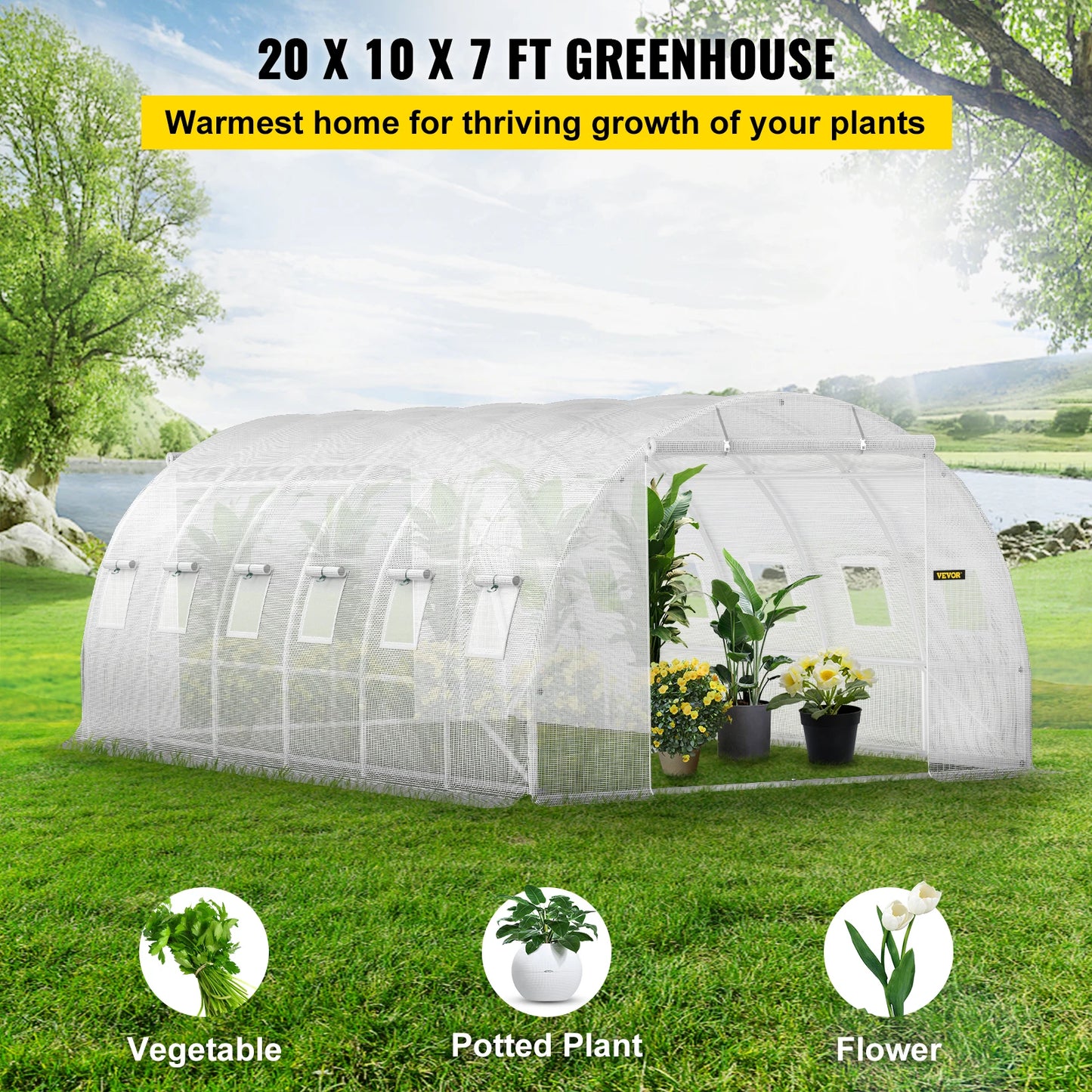 SucceBuy Walk In Tunnel Greenhouse Galvanized Steel Hoops Doors