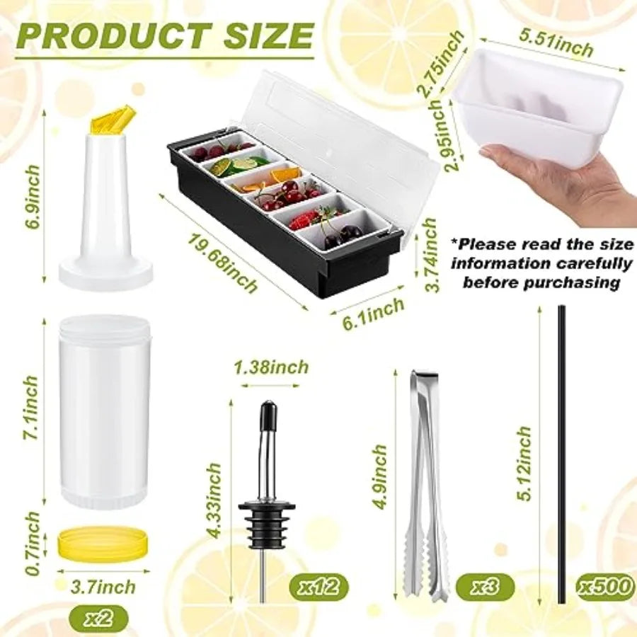 Bartending Garnish Tray With Lid Bar Caddy And Bottle Pourers