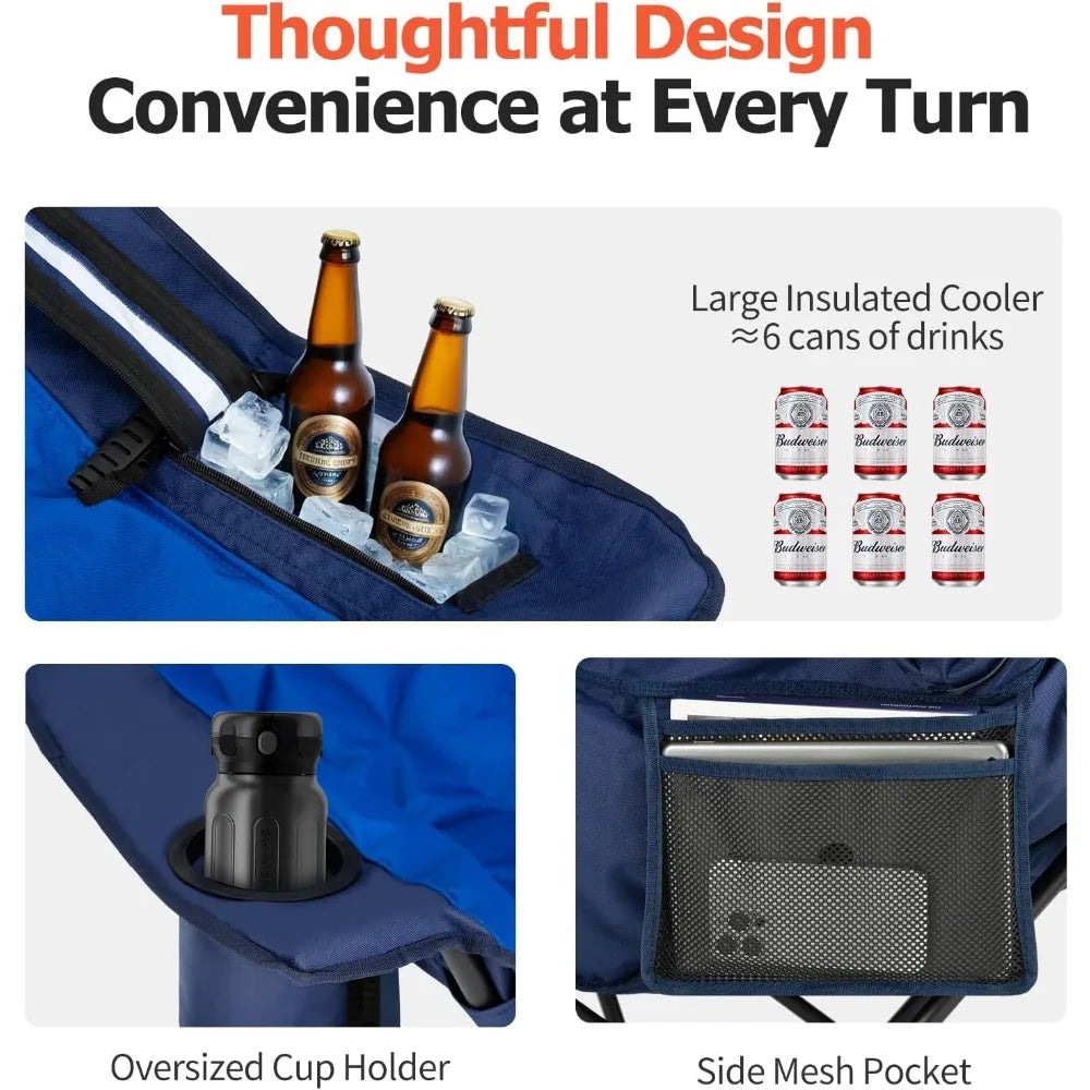 Heavy-Duty Padded Folding Camping Chair With Cup Holder And Pocket
