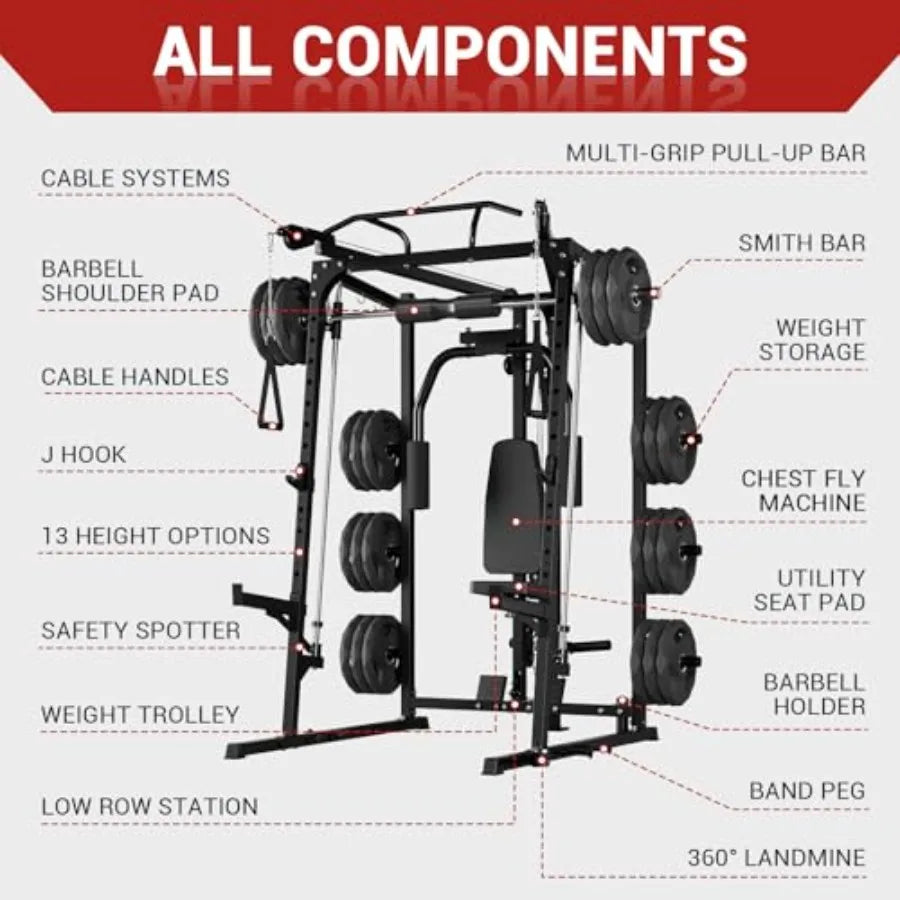 Smith Machine Home Gym Multi Function Cage With Lat Pulldown