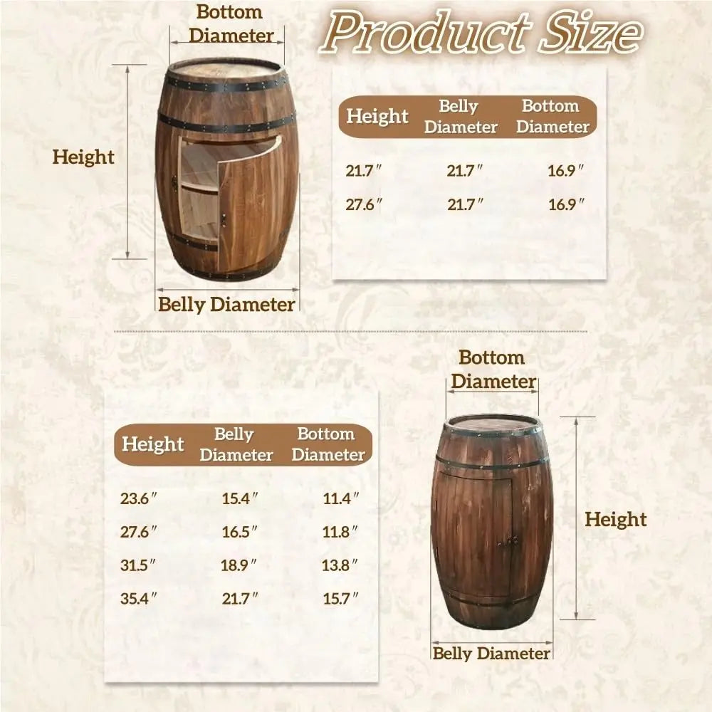 Whiskey Barrel Side Table With Storage Shelves Solid Acacia Wood