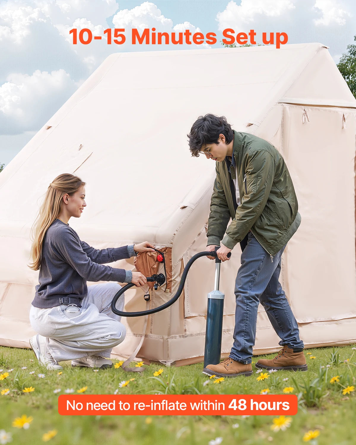 VEVOR Inflatable Camping Tent Easy Setup With Hand Pump And Stove Jack