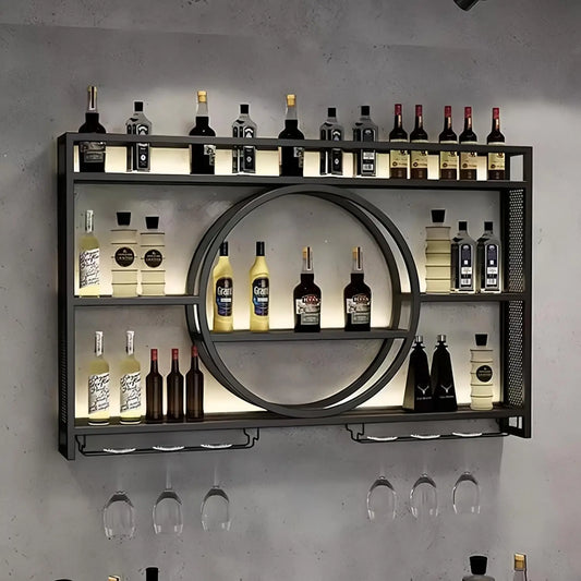 Wall Mounted Wine Rack With Glass Holder And 3 Tiers