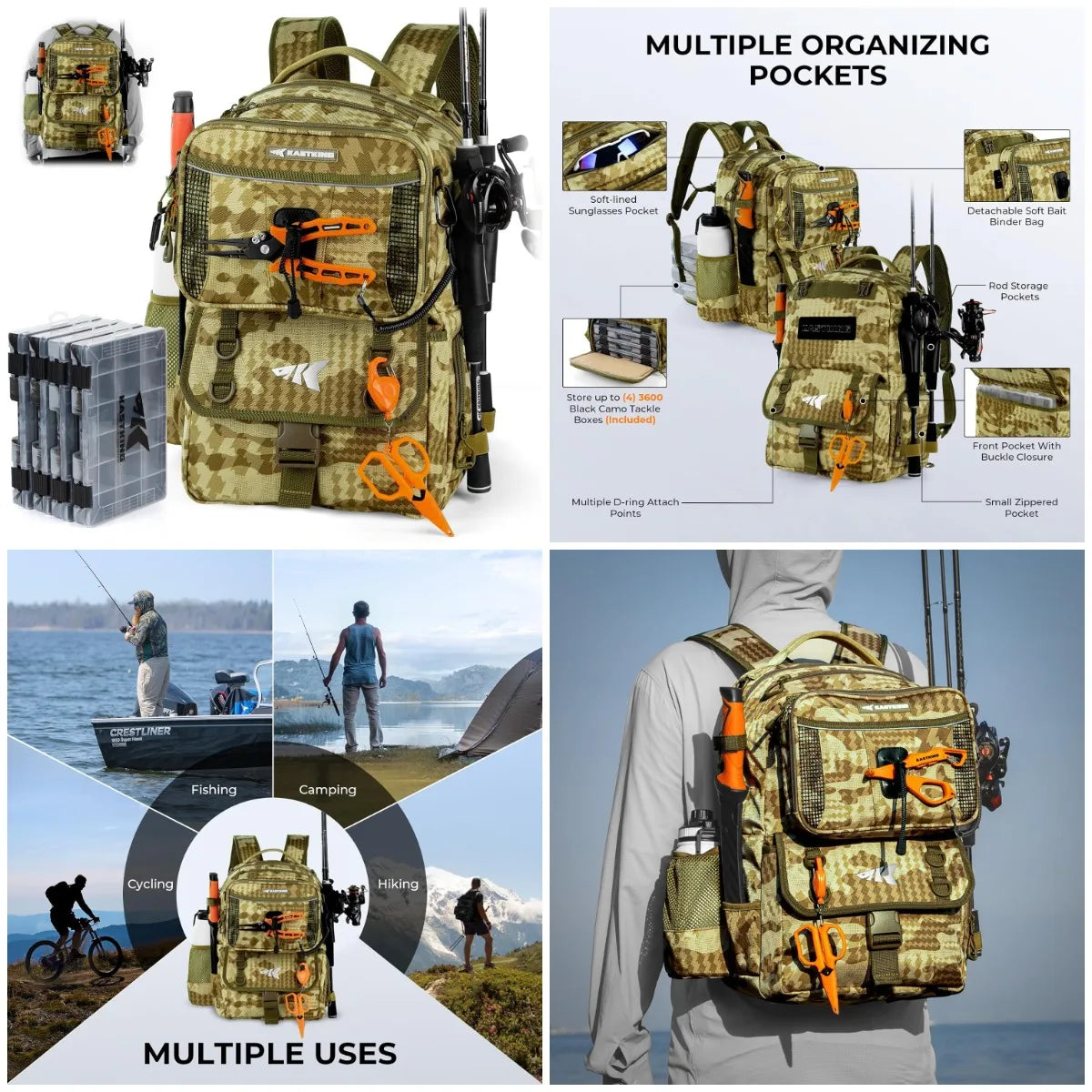 YTYIN BaitSpace Fishing Tackle Backpack With Removable Bait Binder