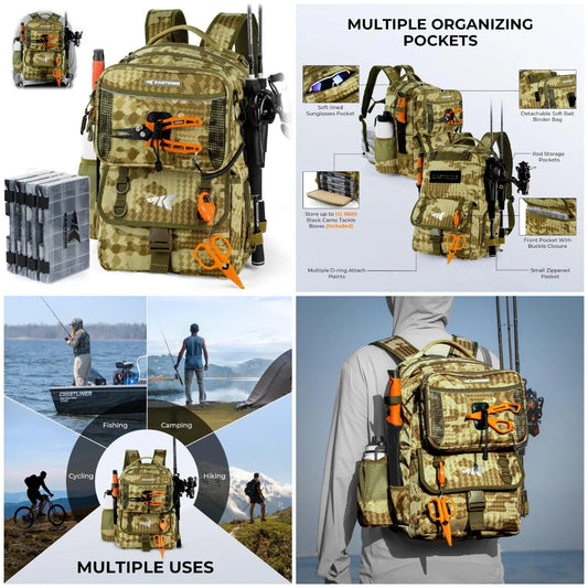 YTYIN BaitSpace Fishing Tackle Backpack With Removable Bait Binder