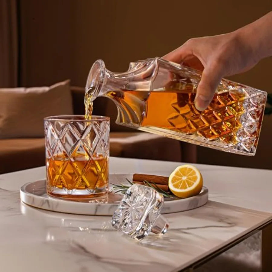 Italian Crystal Whiskey Decanter Set With 4 Glasses Gift Box