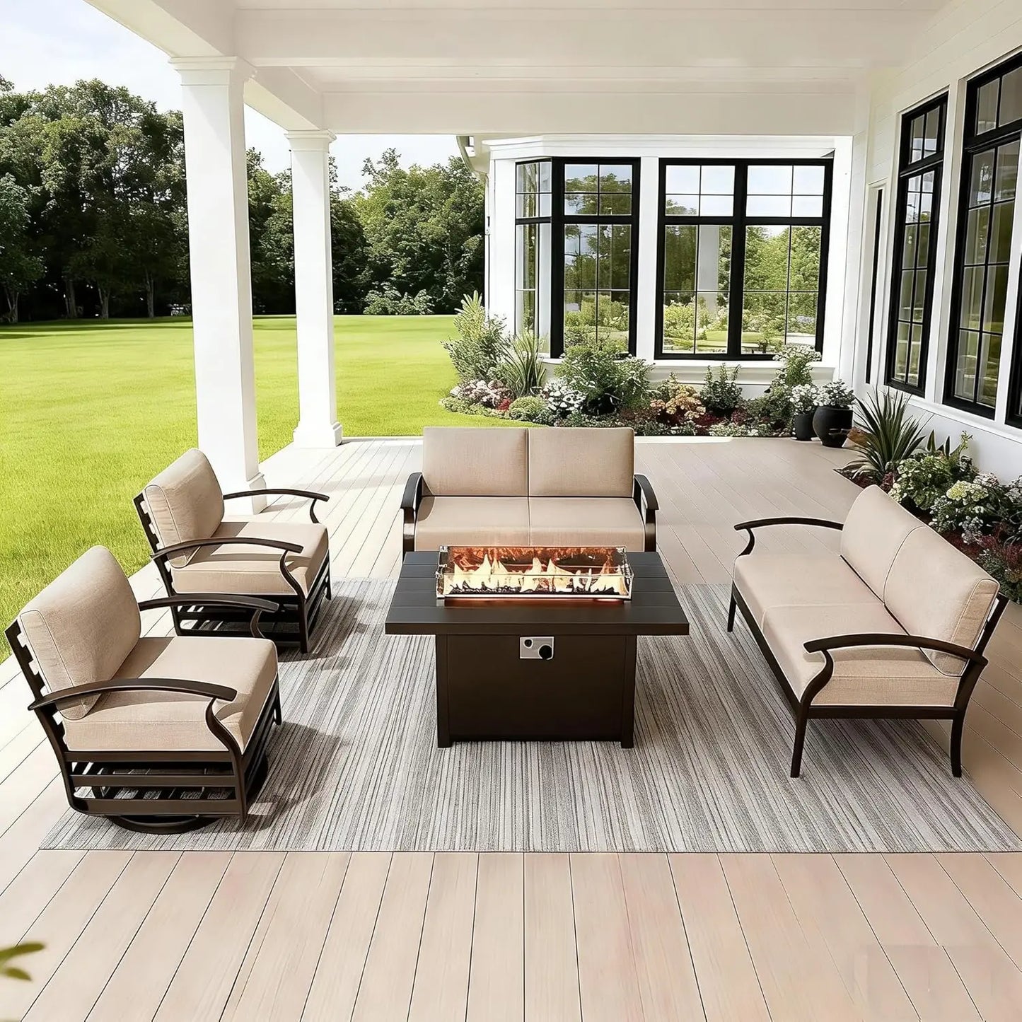 Aluminum Patio Furniture Set With Fire Pit Table And Chairs