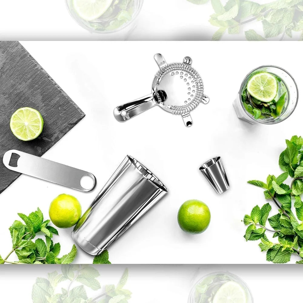 Stainless Steel Cocktail Shaker Set With Bar Tools And Recipe