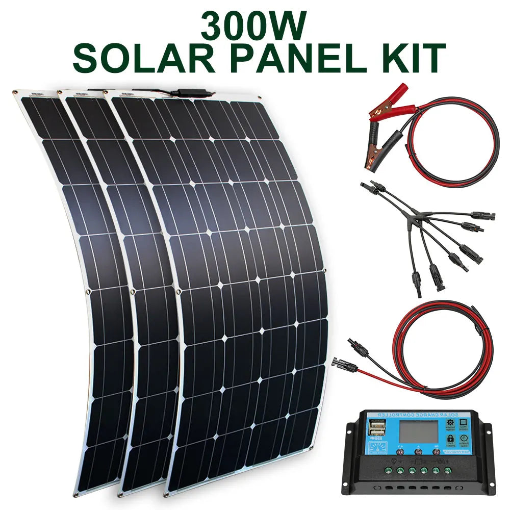 Dgsunlight Flexible Solar Panel Kit 100W 12V 24V Battery Charger