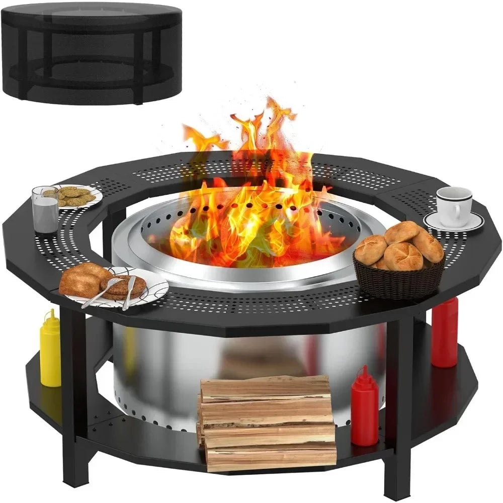 BQMAX Portable Outdoor Fire Pit Table For Wood Burning Pits