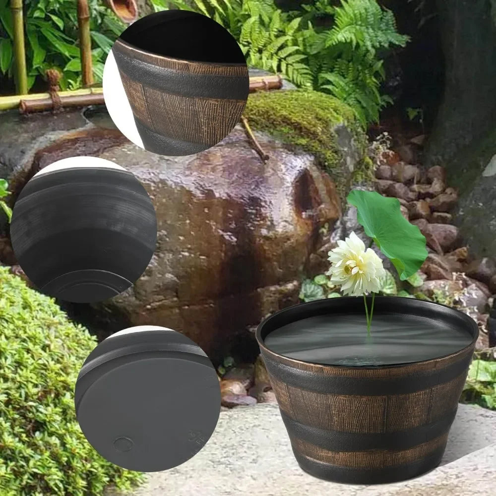 Rustic Oak Resin Whiskey Barrel Planters for Indoor Outdoor Plants
