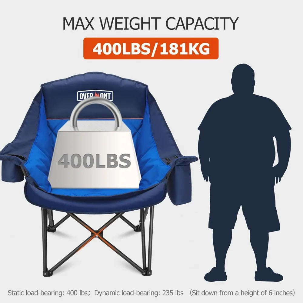 Heavy-Duty Padded Folding Camping Chair With Cup Holder And Pocket